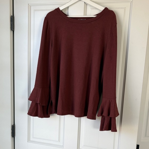 JODIFL Tops - JODIFL Wine Red Burgundy Flared Bell Sleeve Blouse large Y2K